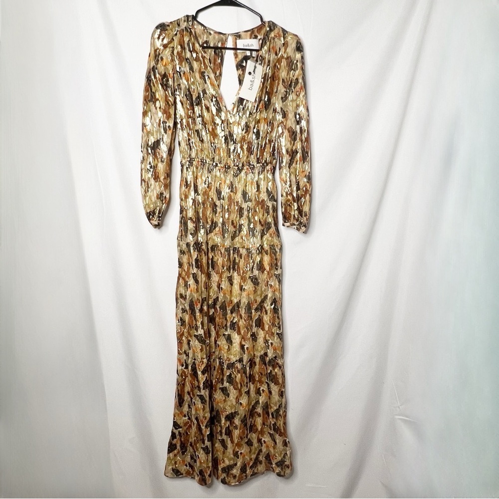 NWT BA&SH Gullian Multicolor Long Sleeve Open Back Silk-Blend Maxi Dress Sz XS - Picture 3 of 11